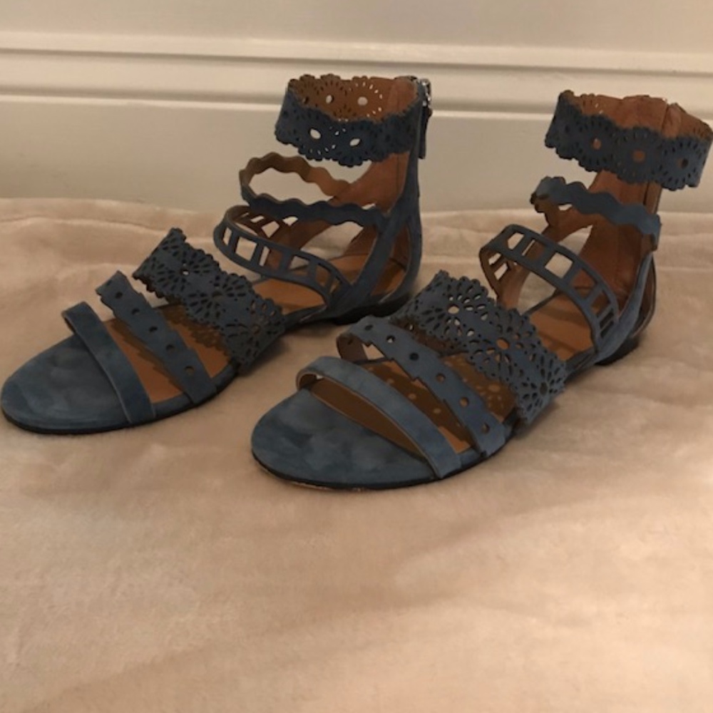 Rebecca Minkoff blue suede gladiator sandal, 7.5.